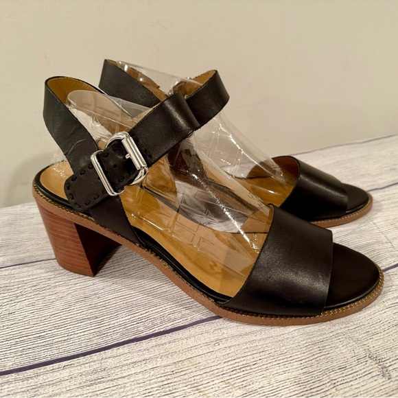 Franco Sarto Black Leather Block Heel Sandals Size 11 - Picture 6 of 14